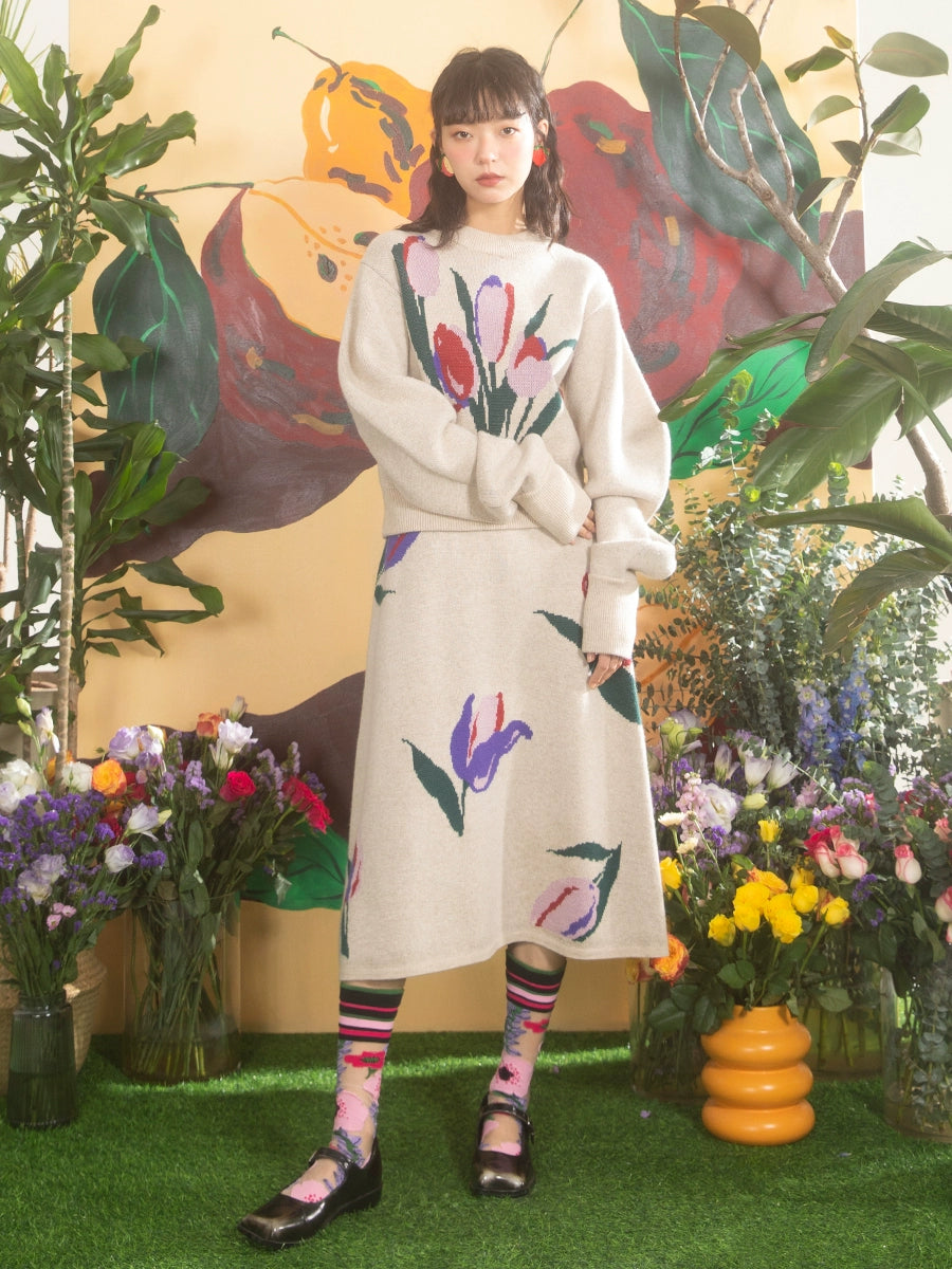 Tulip Jacquard: Merino Wool Skirt Set