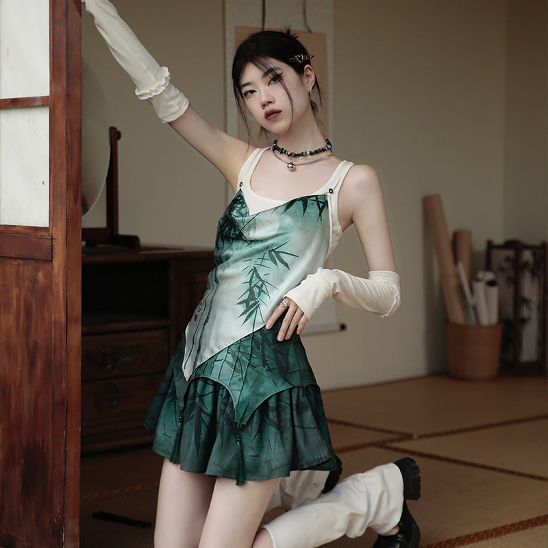 Green Bamboo Vest+Skirt