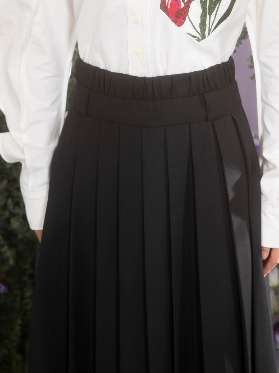 Girl's Black A-Line Pleated Skirt