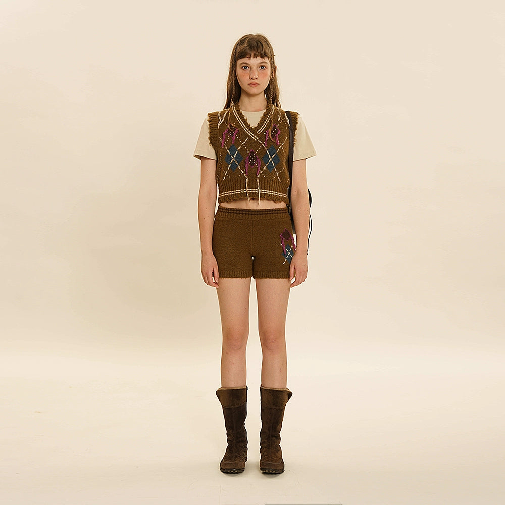 Tassel V-neck Diamond Knit Vest