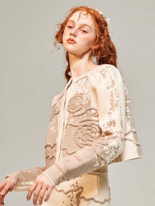 Pixel Rose Elegance Set - Fragrance Jacquard Knit Skirt