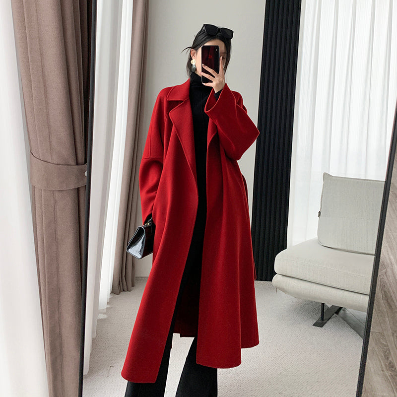 Red Hepburn Style Wool Coat