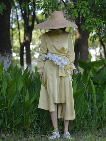 Lemon Yellow Satin Fashion Autumn Dress