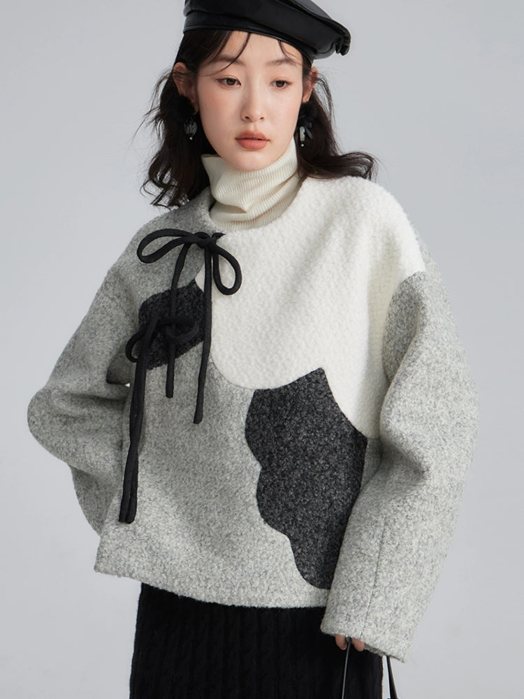 new Chinese style contrasting peony diagonal placket, heavy duty woolen fleece jacket