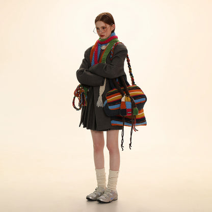 Rainbow Checkerboard Knitted Bag