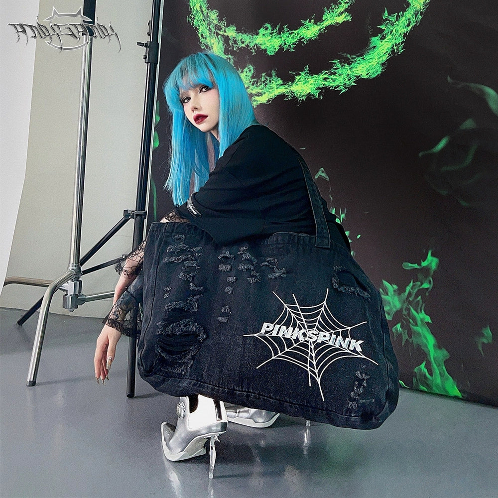 Spider Web Denim Bag