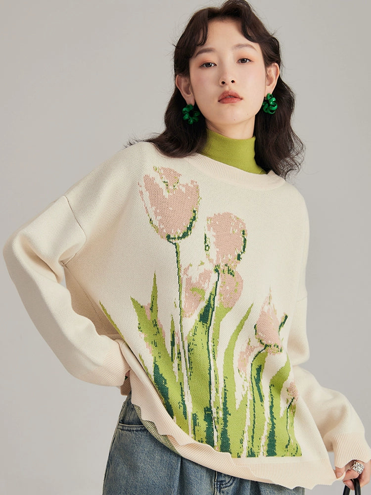 Romantic Tulip Soft Waxy Autumn Sweater