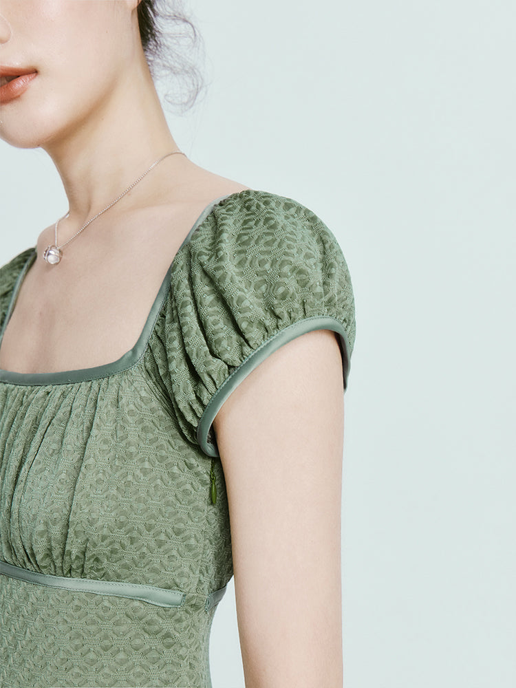 Green Square Knit Dress