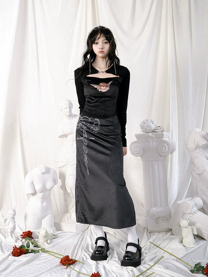 Sabre Velvet Long Skirt