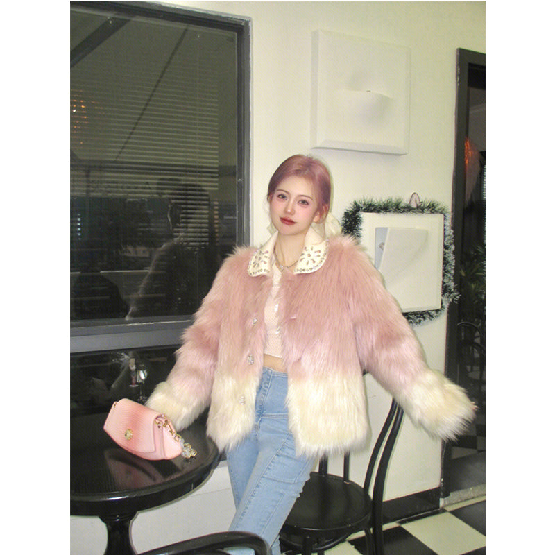 Detachable Collar Fur Coat