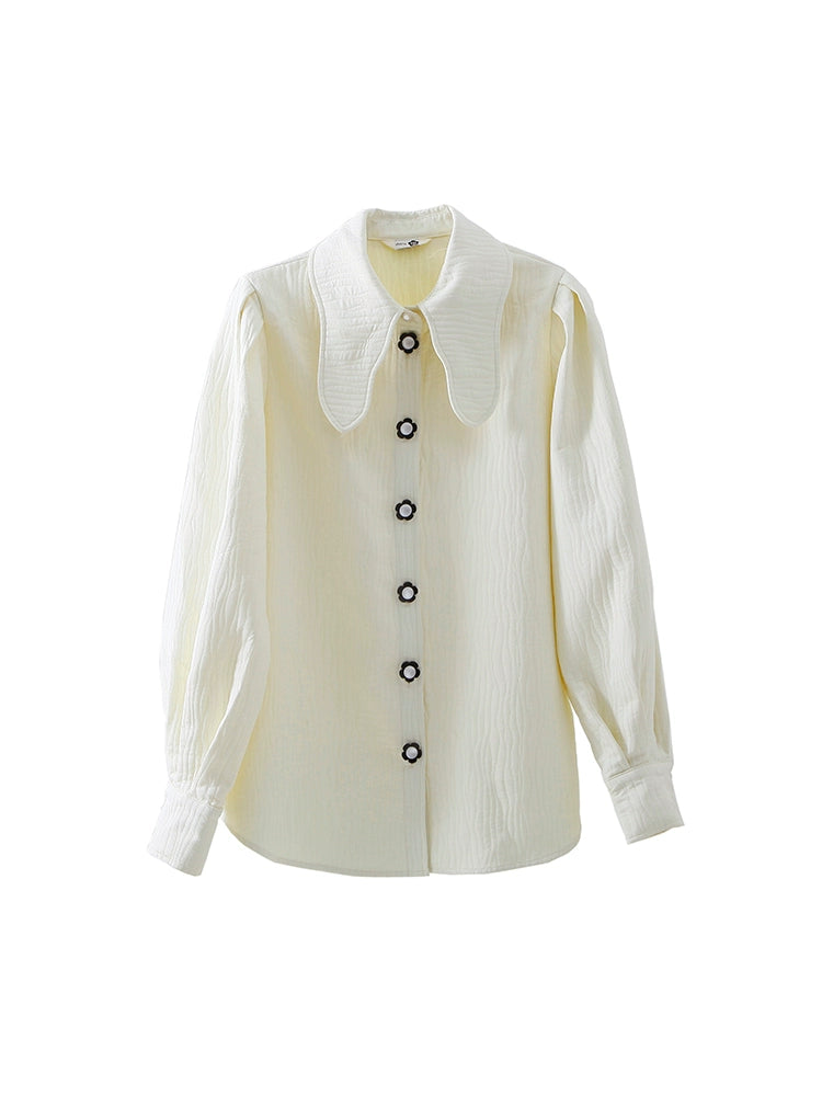 Original Design Introverted Intellectuals Retro Curved Collar Button Loose Cotton Clip Shirt