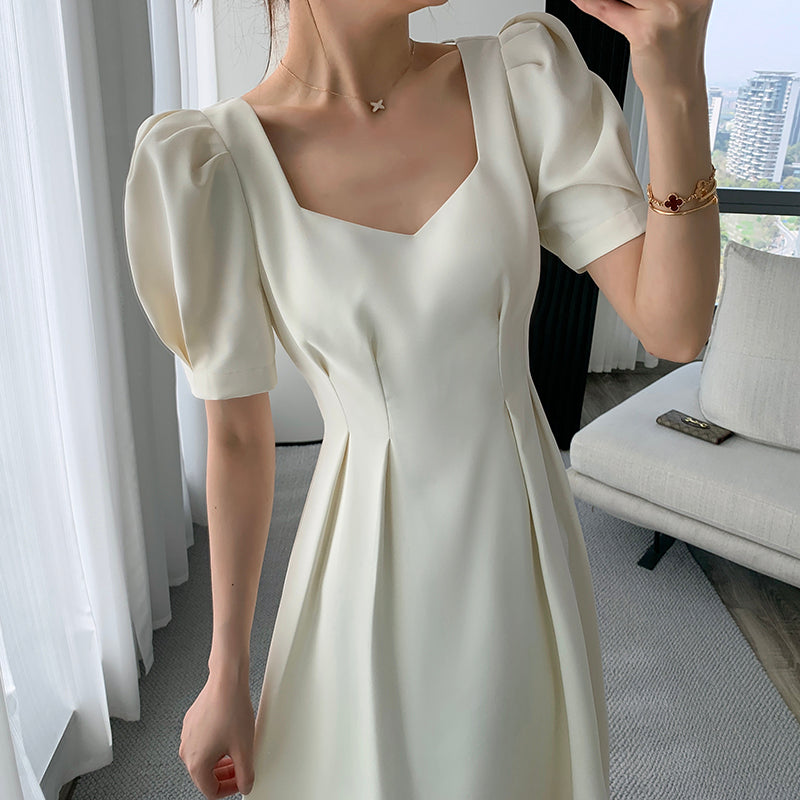 Slim Bubble Sleeve Long Dress