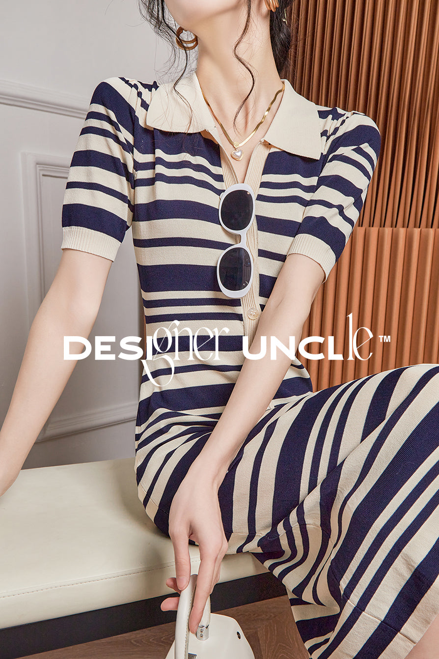 Hepburn Stripe V-Neck Dress