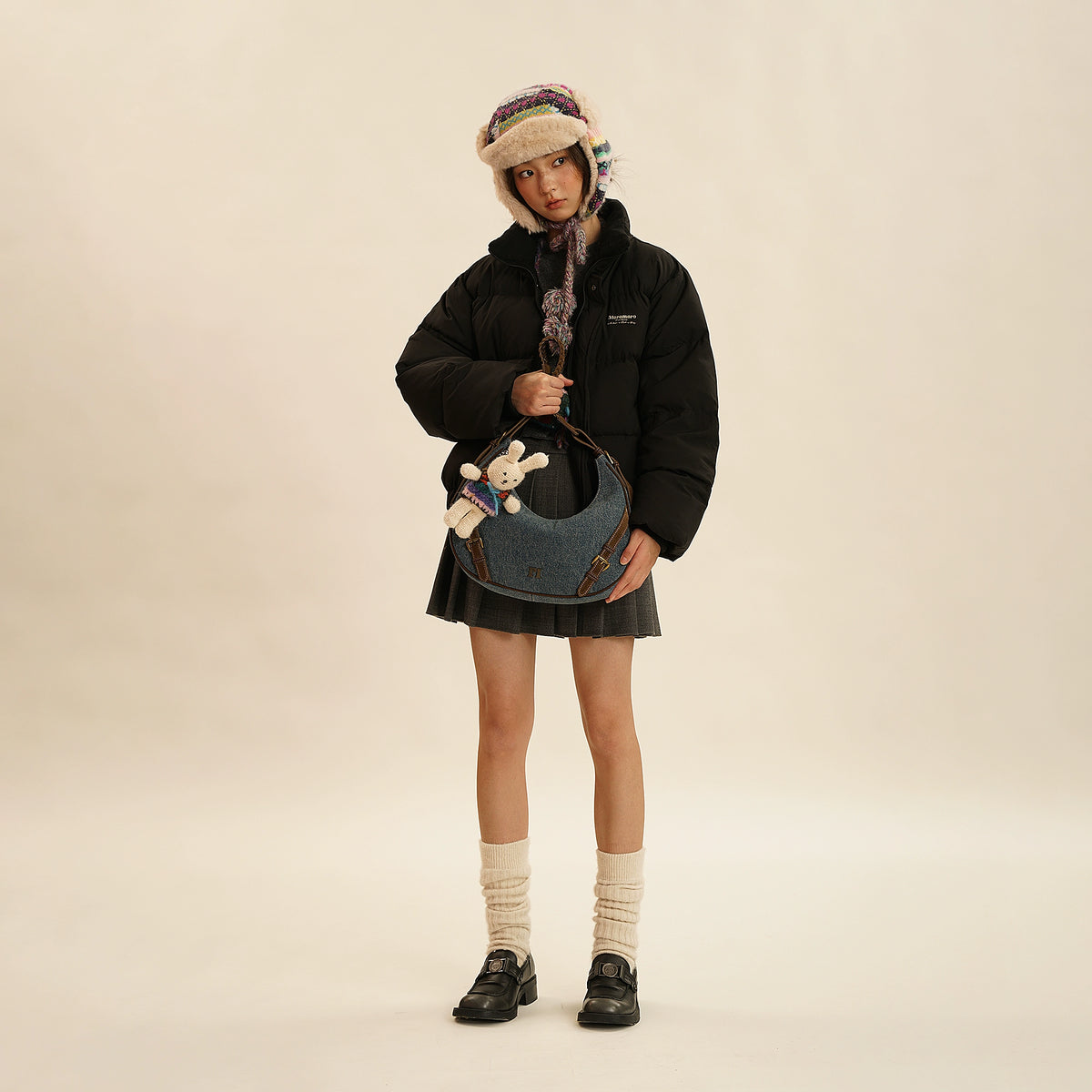 Twill Denim Patchwork Shoulder Bag