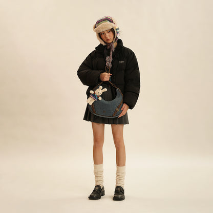 Twill Denim Patchwork Shoulder Bag
