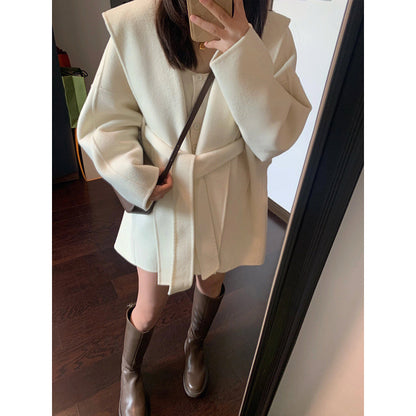 White Cape Woolen Coat