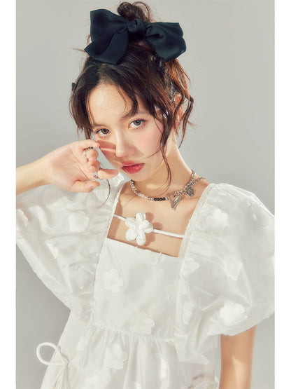 Doll Neck 3D Flower - Cotton Shirt