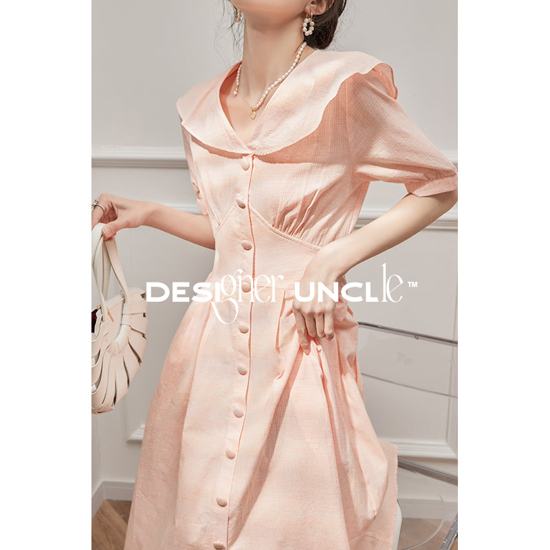 Pink French V-Neck Dress