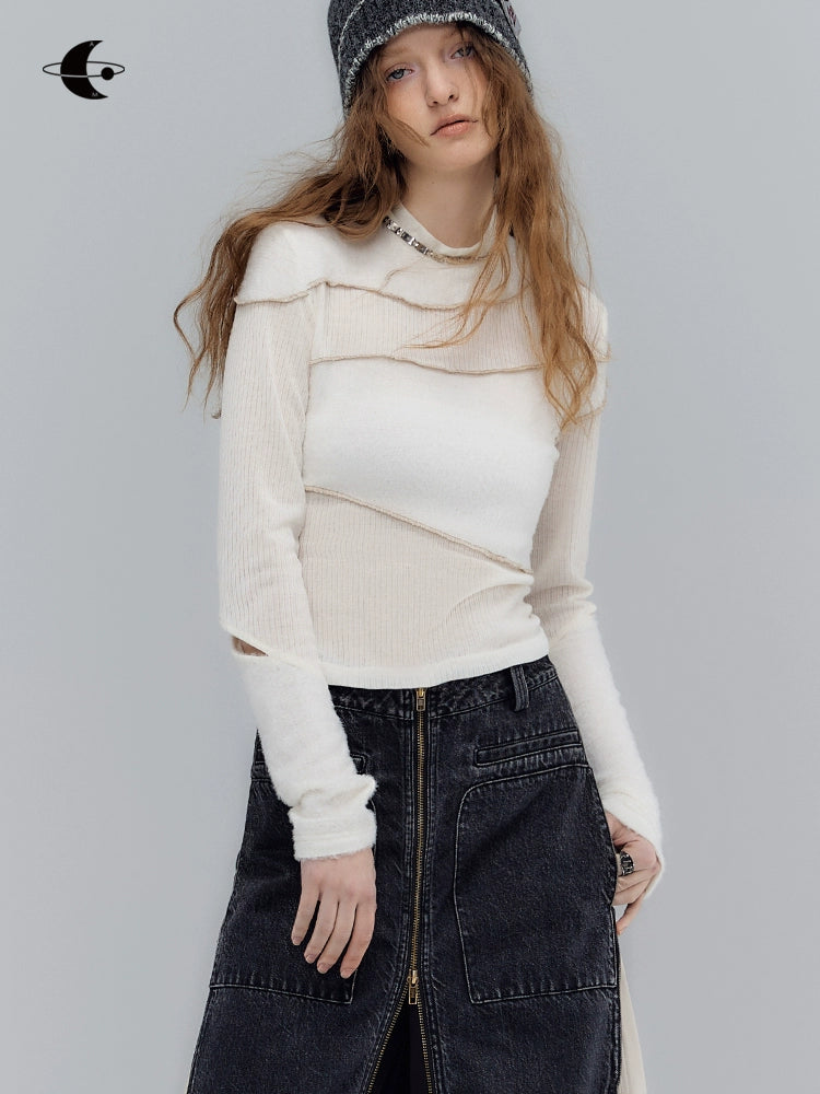 Yuan High Neck Spliced Bottom Shirt