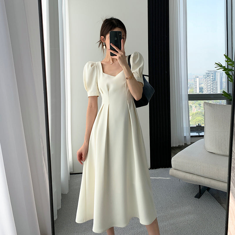 Slim Bubble Sleeve Long Dress