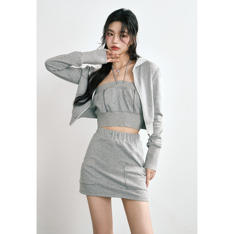 Hooded Knitted Three-Piece Set