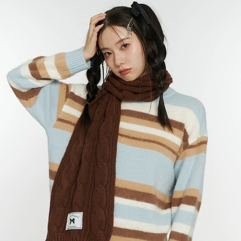 Tri-Color Knitted Long Scarf