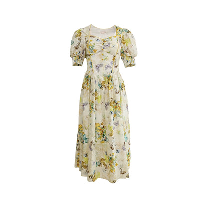 Lemon Milk Shell Cotton Waist Dress