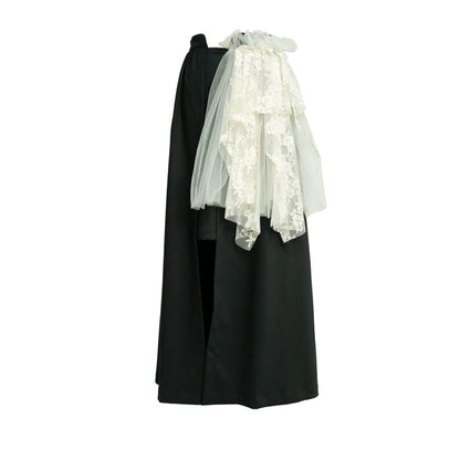 Lace Spliced Black A-line Skirt