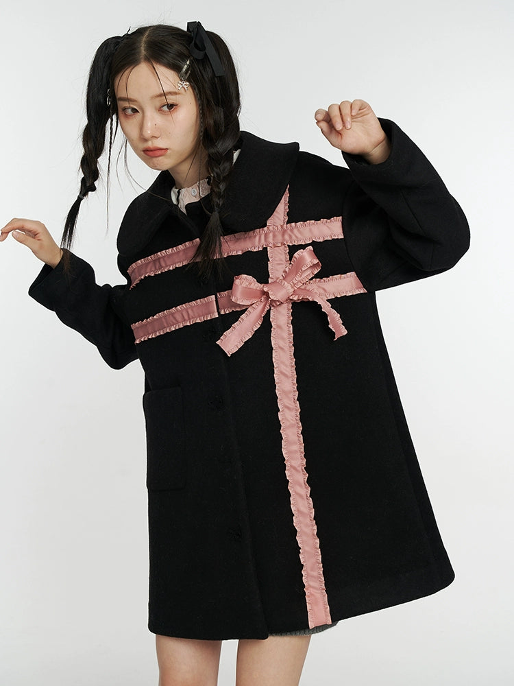 Pink Bow Fleece Autumn Coat