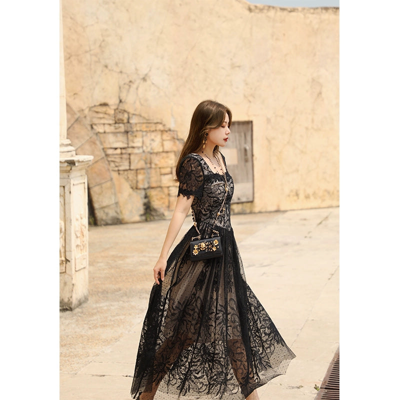 Black Swan Lace Slimming Black Summer Dress