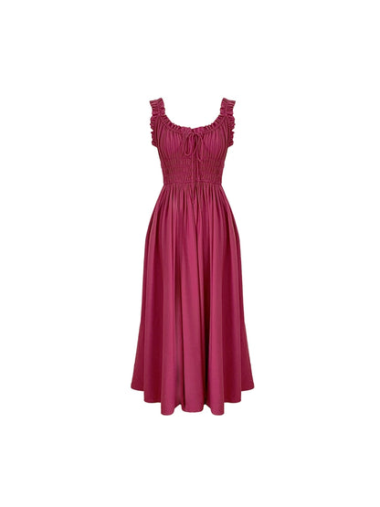 Élégance rouge rose: robe longue à volants de l'été
