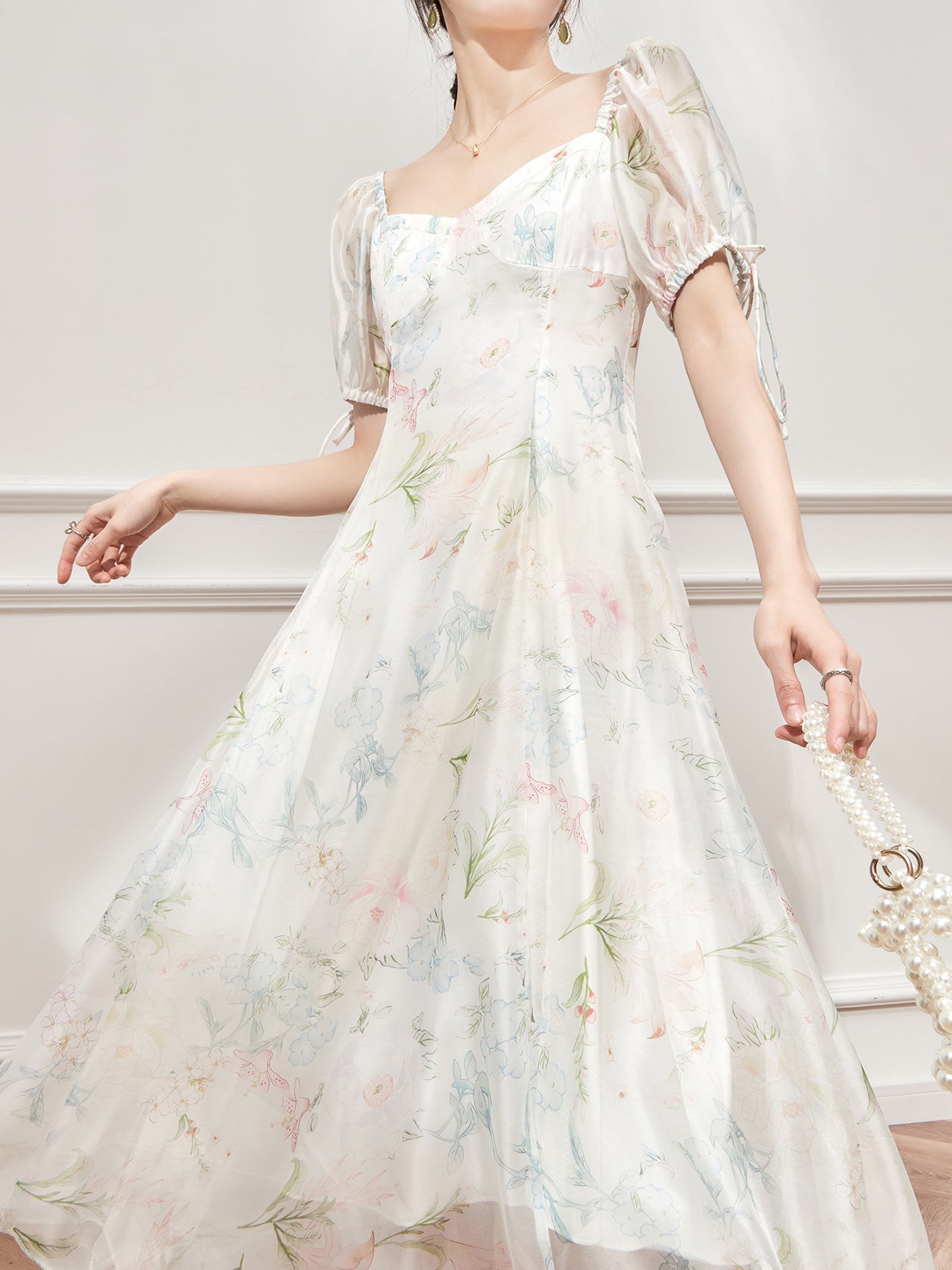 Fragmented Flower French White Dress