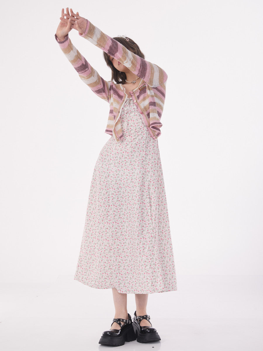 Gentle Bowknot Chiffon Strap Flower Dress