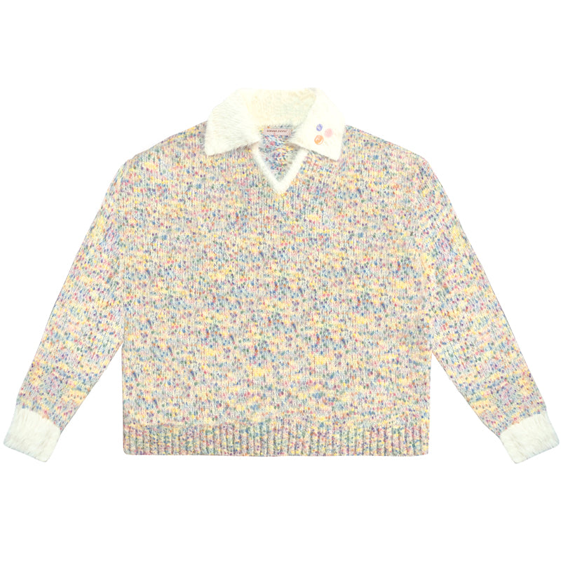 Gentle and Lazy Rainbow Particle Polo V-Neck Sweater - Autumn/Winter