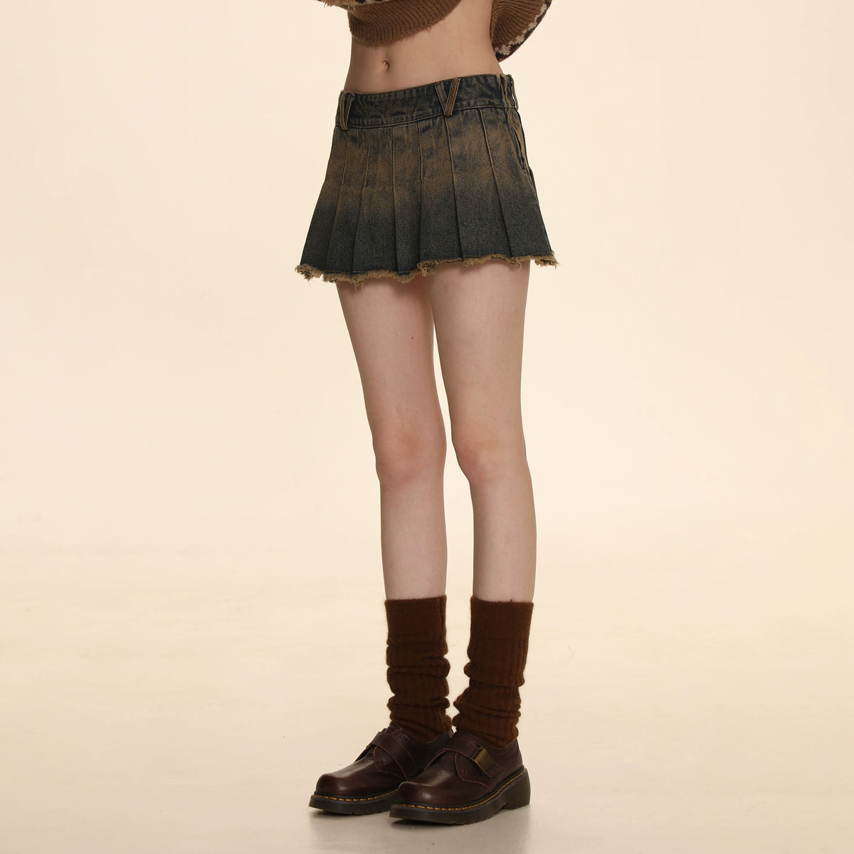 Wasteland Style Denim Pleated Skirt