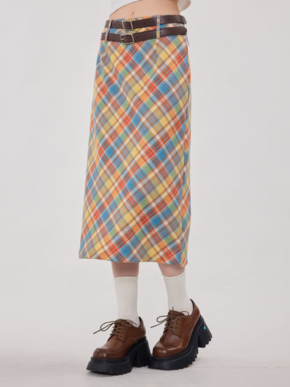 Colorful Plaid Midi Skirt