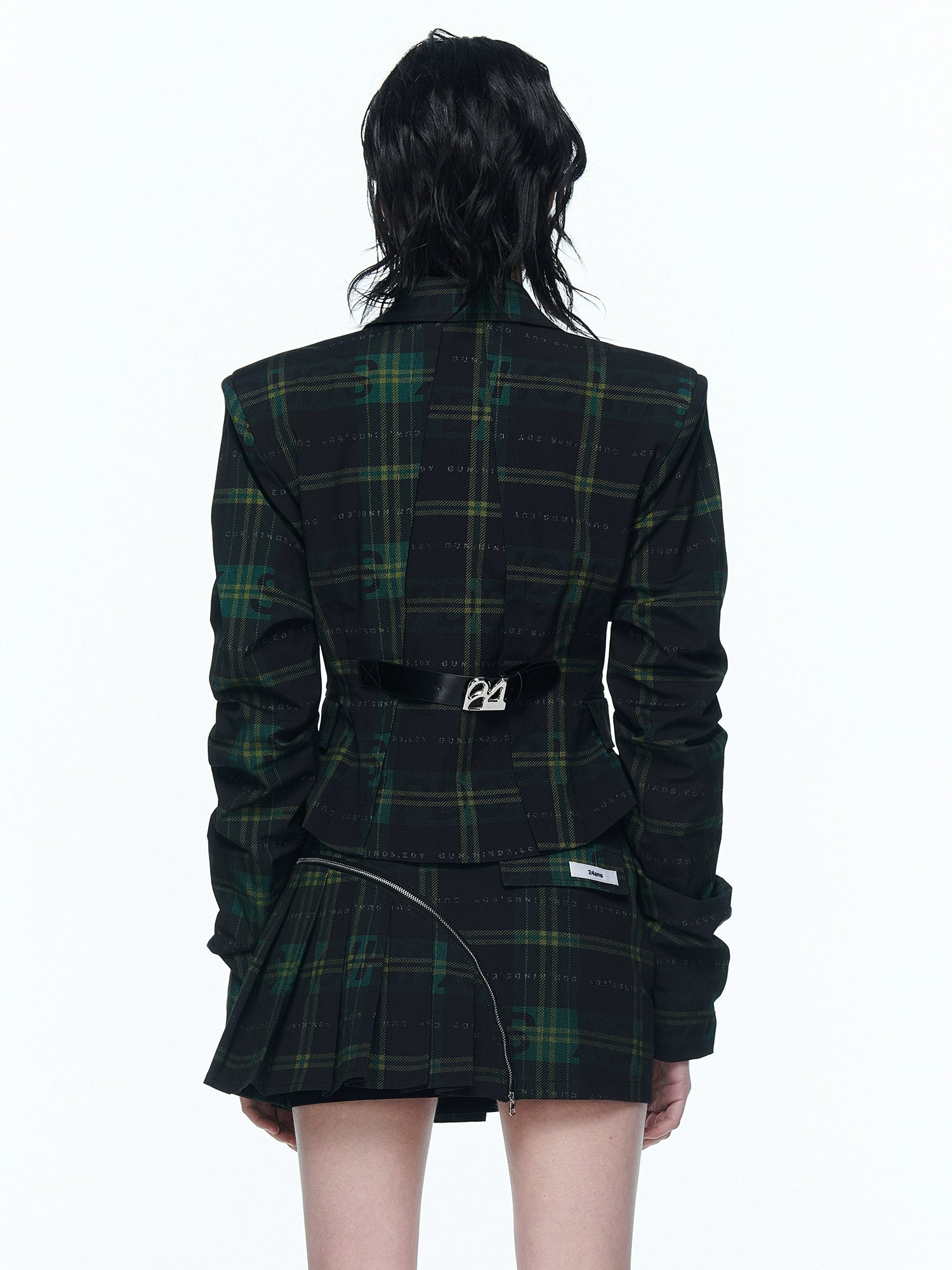 Youth Green Play Suit with Plaid Pattern