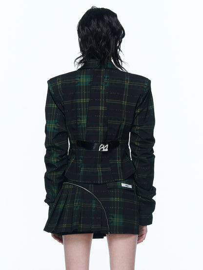 Youth Green Play Suit with Plaid Pattern