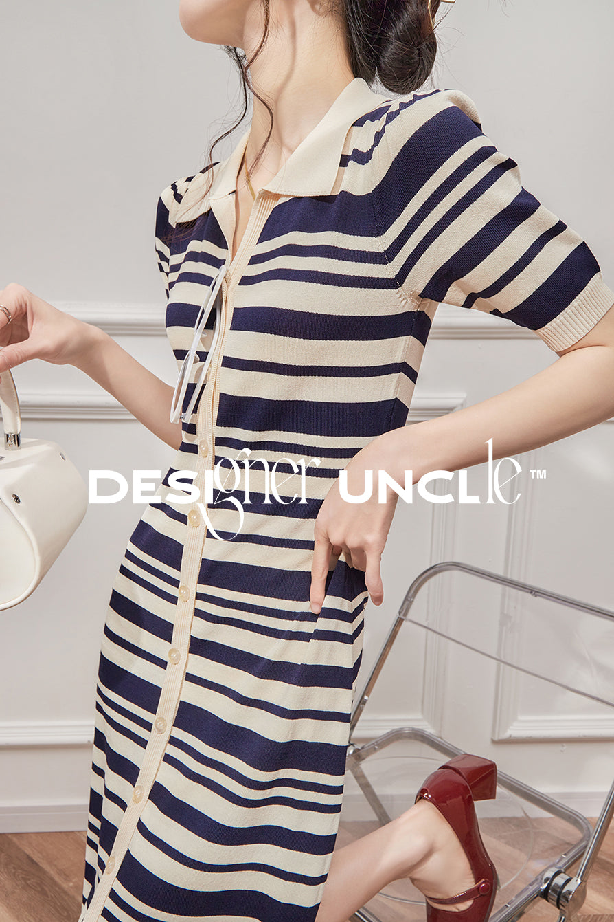 Hepburn Stripe V-Neck Dress