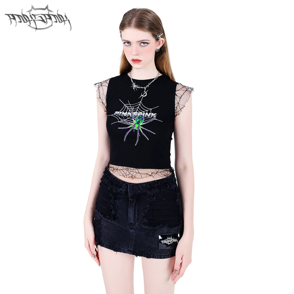 3D Spider Web Y2K Skirt