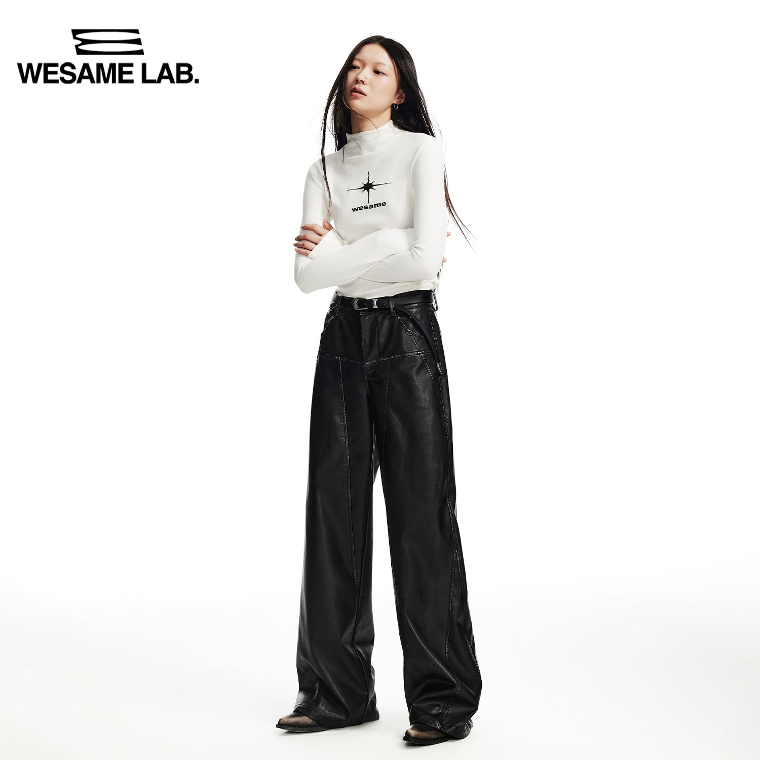 All Seasons Black Wash Leather Straight Leg Pants