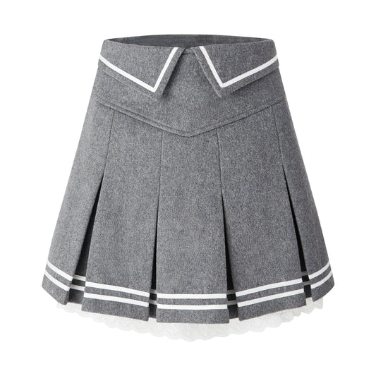 Grey Woolen Vintage Pleated Skirt