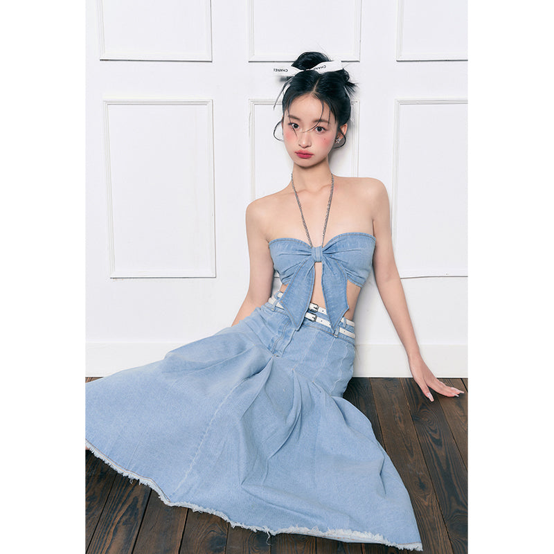 Denim Fur Edge Two-Piece Set