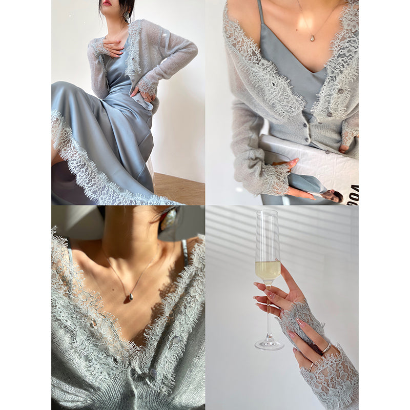 Turtle Neck Knit Cardigan Set