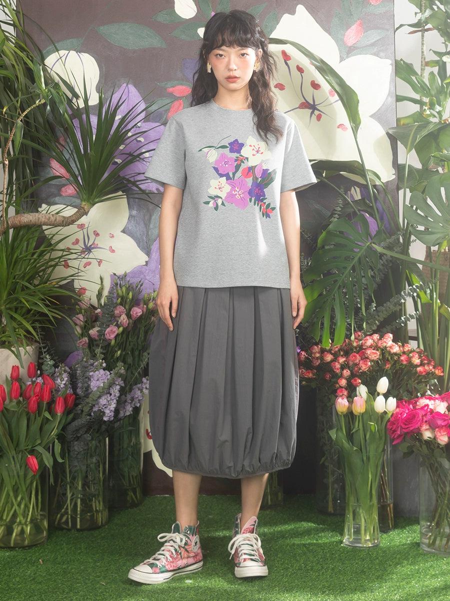 Oil Painting Cherry Blossom Grey T-shirt