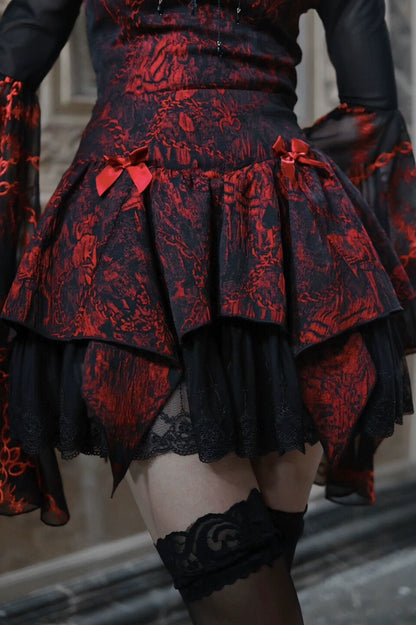 Gothic Red & Black Bow Blossom Skirt