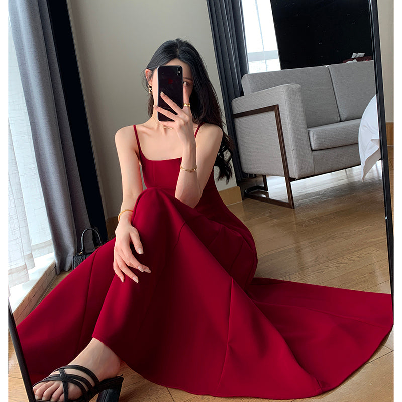 High-end Red Strap Dress - Summer