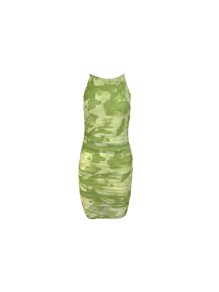 Vestido verde plisado: elegancia impresa del verano