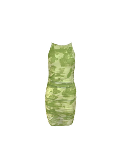 Pleated Green Dress: Summer's Printed Elegance