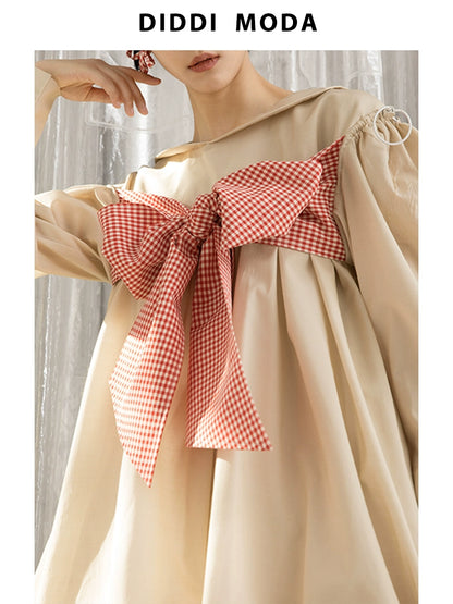 Apricot Big Bow - Bubble Sleeve Dress